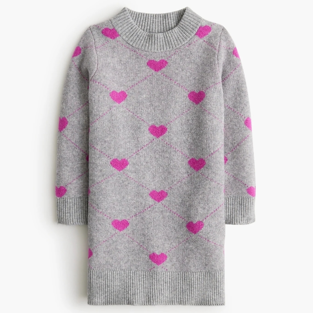 Crewcuts Girls Printed Pullover Long Sleeves Sweater Dress, 4, Gray/ Pink